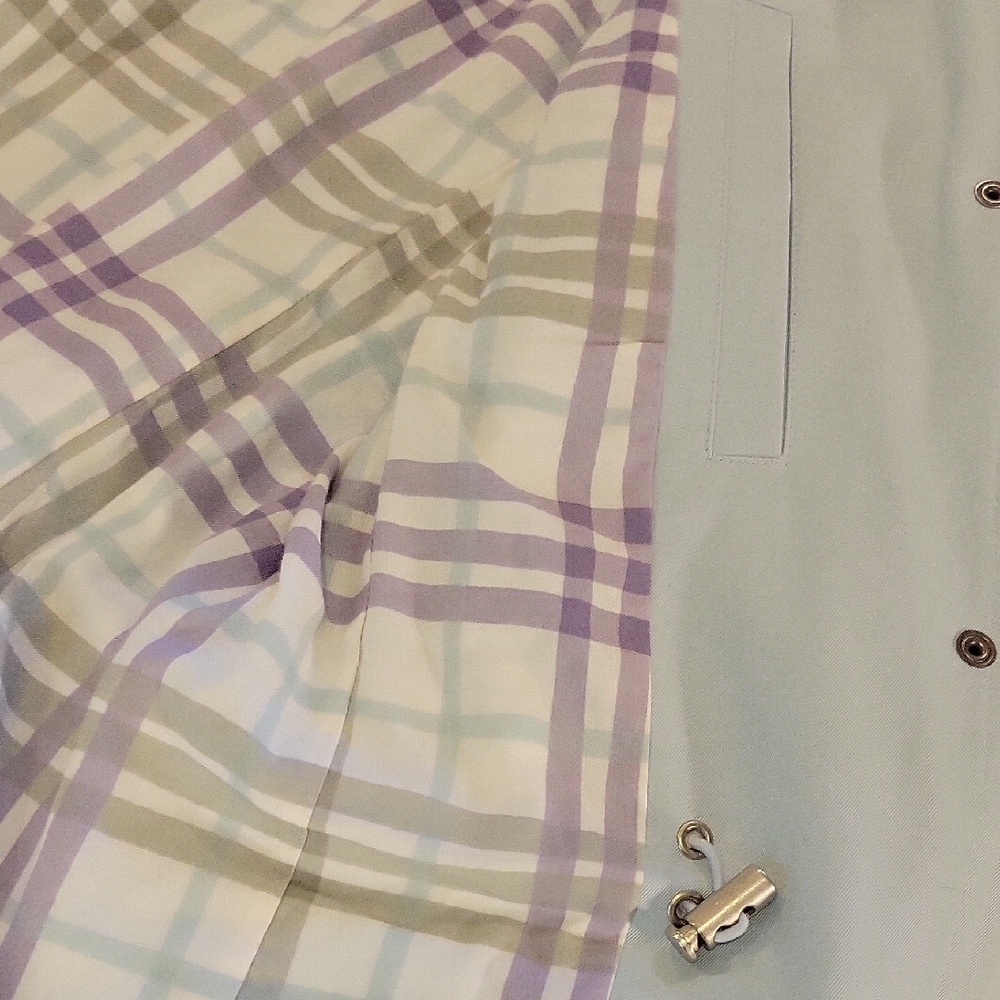 Burberry Light Blue Trench Coat with Plaid Accents - Picture 8 of 10